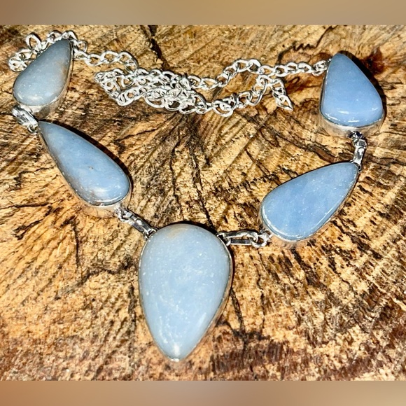 Blue Smooth Anhydrite Angelite Necklace 15”-16” - Picture 10 of 13